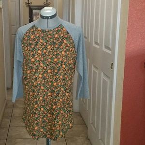 Lularoe Women's Floral Baseball Tee Shirt Blouse M